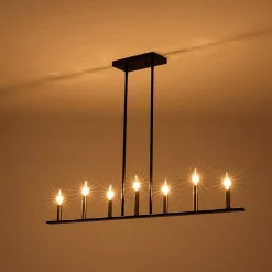 Minimalist Black Brass Candle Style Linear Island Chandelier