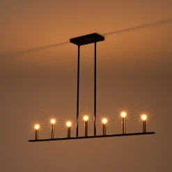 Minimalist Black Brass Candle Style Linear Island Chandelier