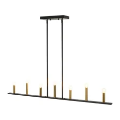 Minimalist Black Brass Candle Style Linear Island Chandelier