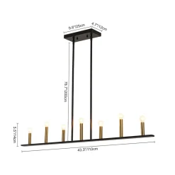 Minimalist Black Brass Candle Style Linear Island Chandelier