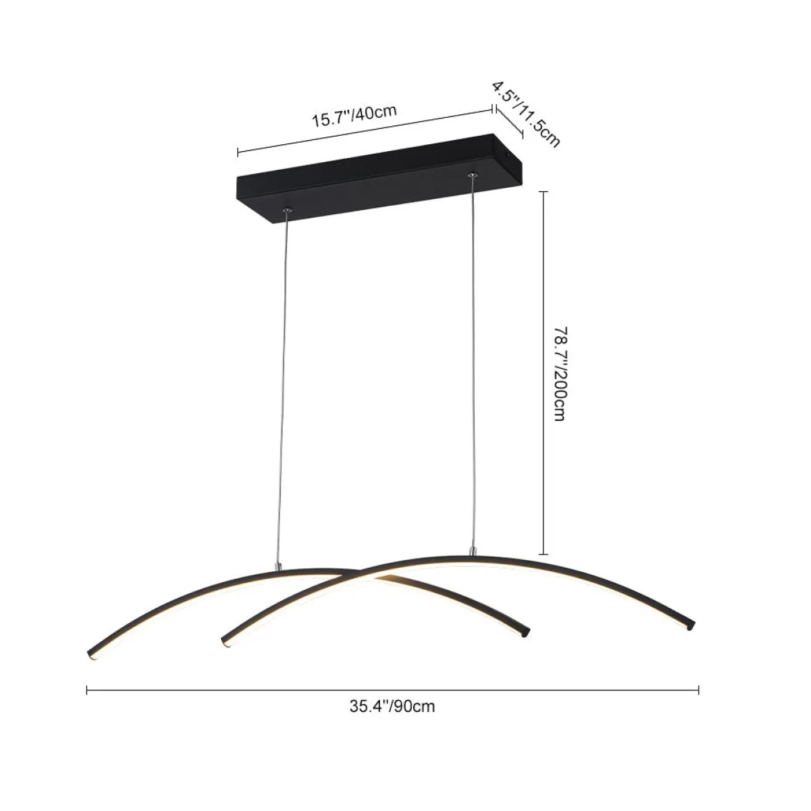 Minimalist Dimmable LED Black Arched Island Chandelier