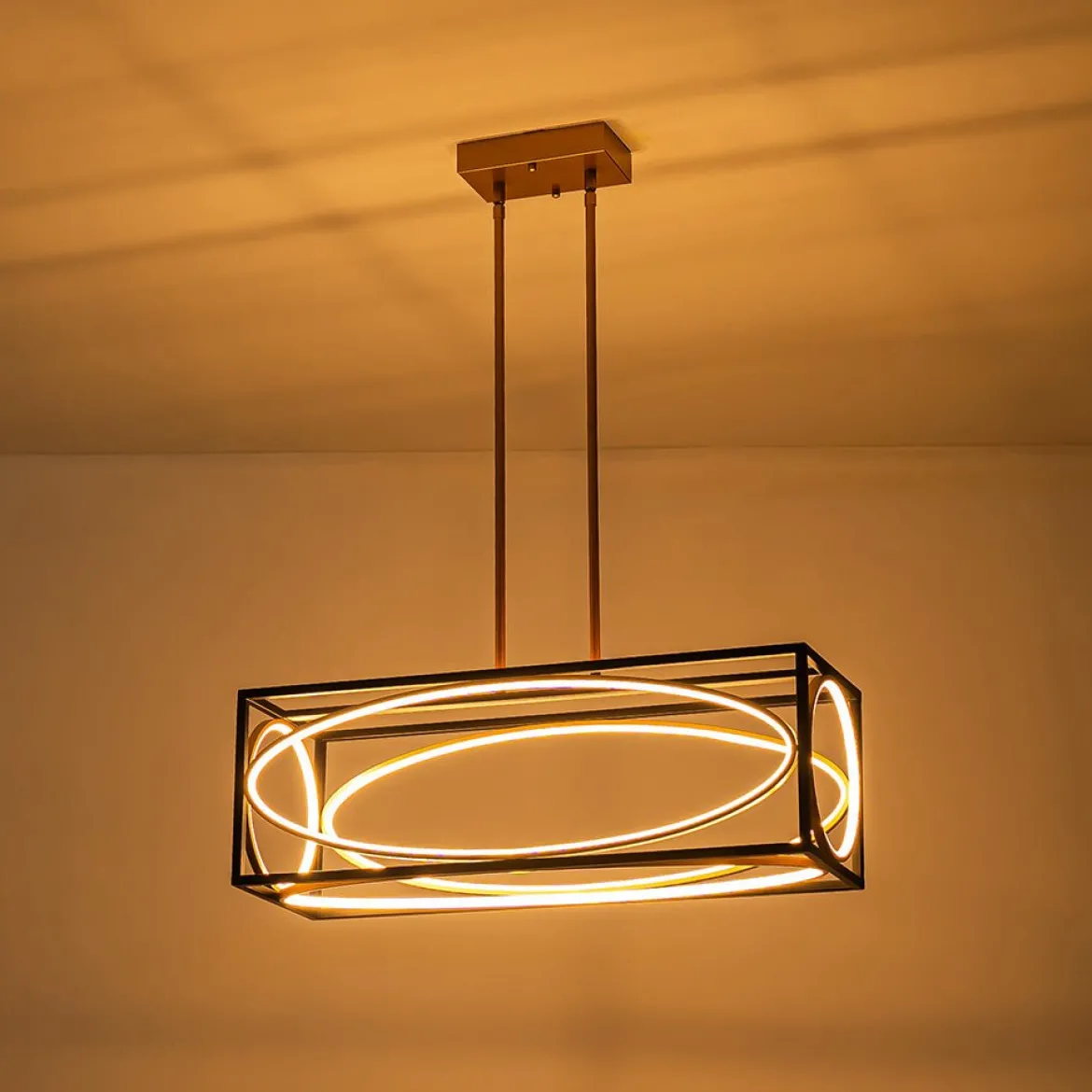 Minimalist Dimmable LED Black Gold Square Kitchen Pendant
