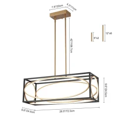 Minimalist Dimmable LED Black Gold Square Kitchen Pendant