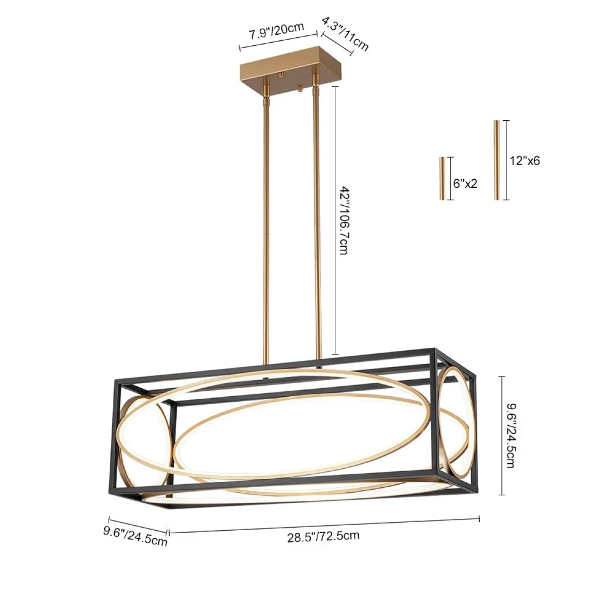 Minimalist Dimmable LED Black Gold Square Kitchen Pendant