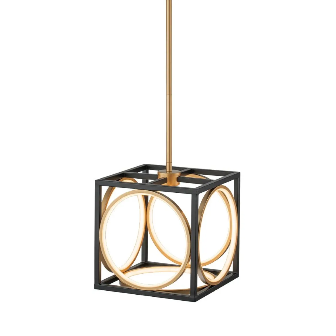 Minimalist Dimmable LED Black Gold Square Kitchen Pendant