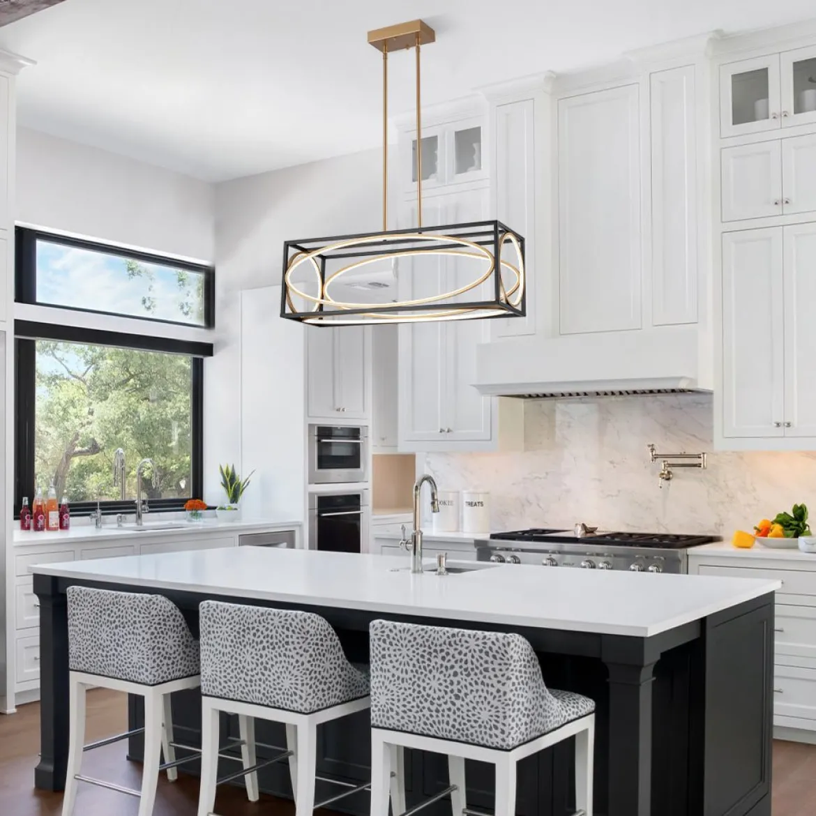 Minimalist Dimmable LED Black Gold Square Kitchen Pendant
