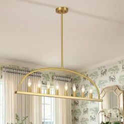 Minimalist 8-Light Brass Candle Style Linear Island Chandelier