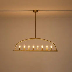Minimalist 8-Light Brass Candle Style Linear Island Chandelier