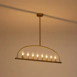 Minimalist 8-Light Brass Candle Style Linear Island Chandelier