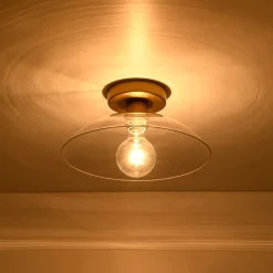Minimalist 1-Light Clear Glass Saucer Semi Flush Mount