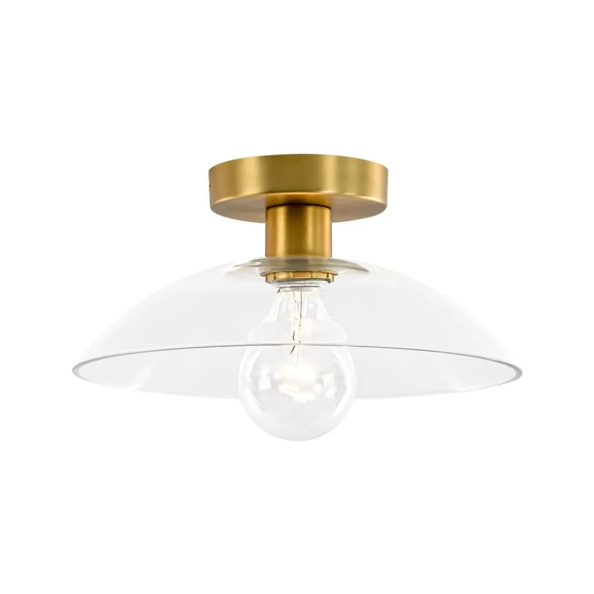 Minimalist 1-Light Clear Glass Saucer Semi Flush Mount