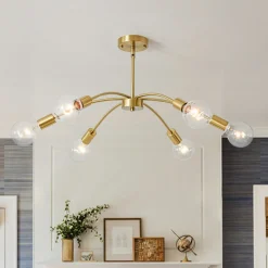 Minimalist 6-Light Metal Round Sputnik Swoop Chandelier