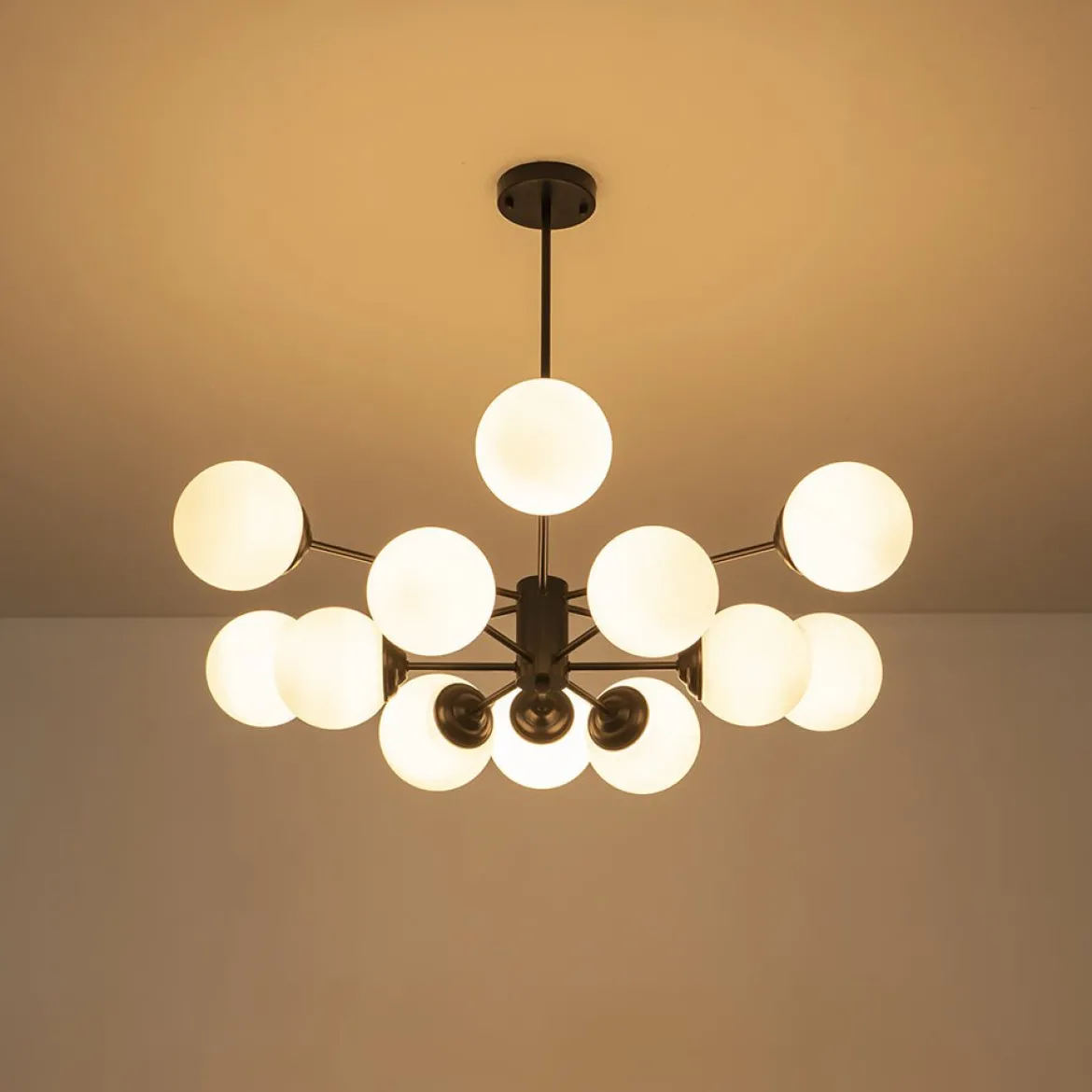 Modern Black Opal Glass Globe Sputnik Chandelier