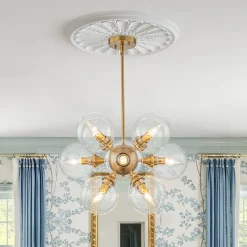 Modern Brass 12-Light Cluster Glass Globe Bubble Chandelier