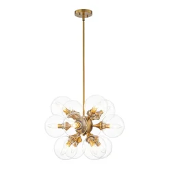 Modern Brass 12-Light Cluster Glass Globe Bubble Chandelier