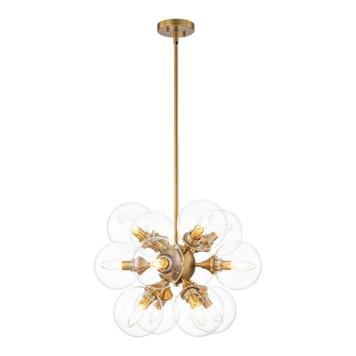 Modern Brass 12-Light Cluster Glass Globe Bubble Chandelier