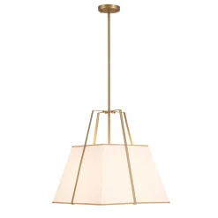 Modern Brass White Fabric Tapered Cage Pendant Light