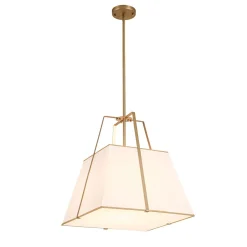 Modern Brass White Fabric Tapered Cage Pendant Light