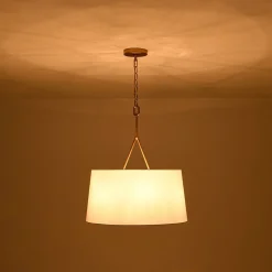 Modern Candle Style Fabric Wide Drum Cage Pendant Light