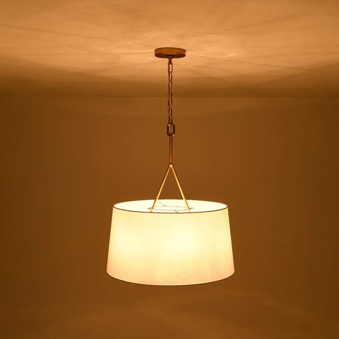 Modern Candle Style Fabric Wide Drum Cage Pendant Light