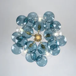 Modern Cluster Blue Glass Bubble Semi Flush Chandelier