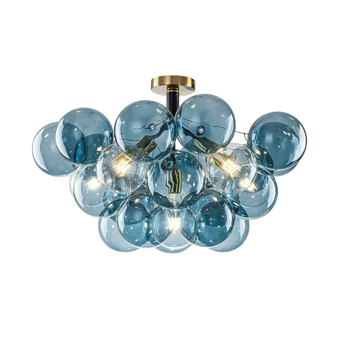 Modern Cluster Blue Glass Bubble Semi Flush Chandelier