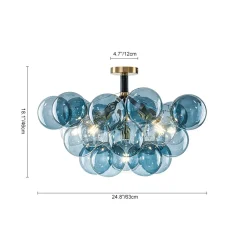 Modern Cluster Blue Glass Bubble Semi Flush Chandelier