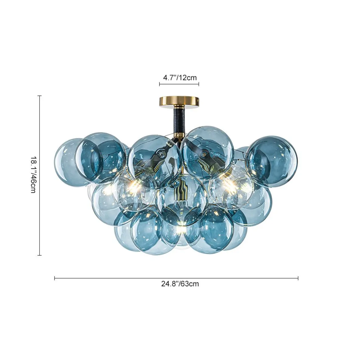 Modern Cluster Blue Glass Bubble Semi Flush Chandelier