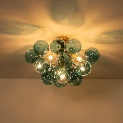 Modern Cluster Blue Glass Bubble Semi Flush Chandelier