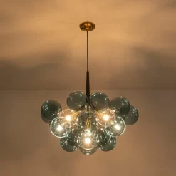 Modern Cluster Blue Glass Globe Bubble Chandelier
