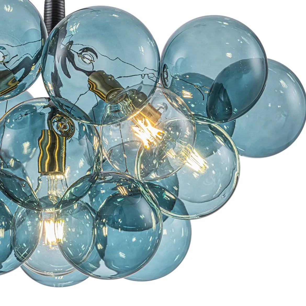 Modern Cluster Blue Glass Globe Bubble Chandelier