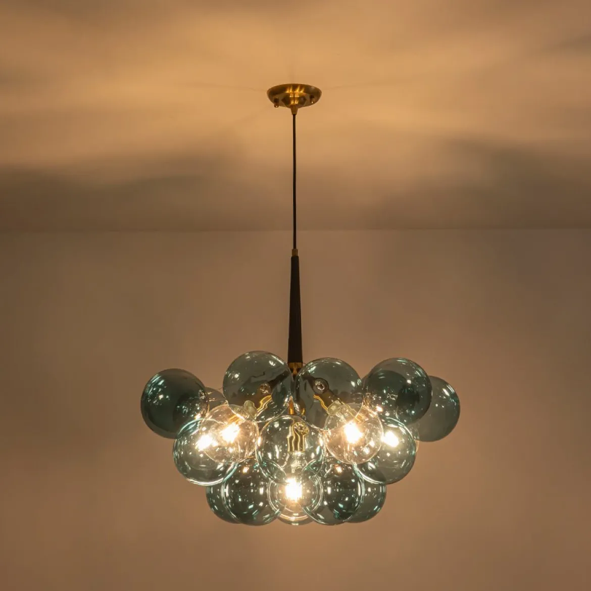 Modern Cluster Blue Glass Globe Bubble Chandelier