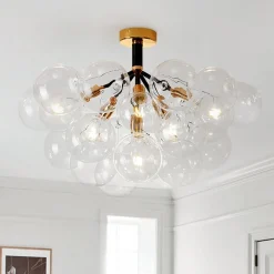 Modern Cluster Glass Bubble Chandelier / Semi Flush