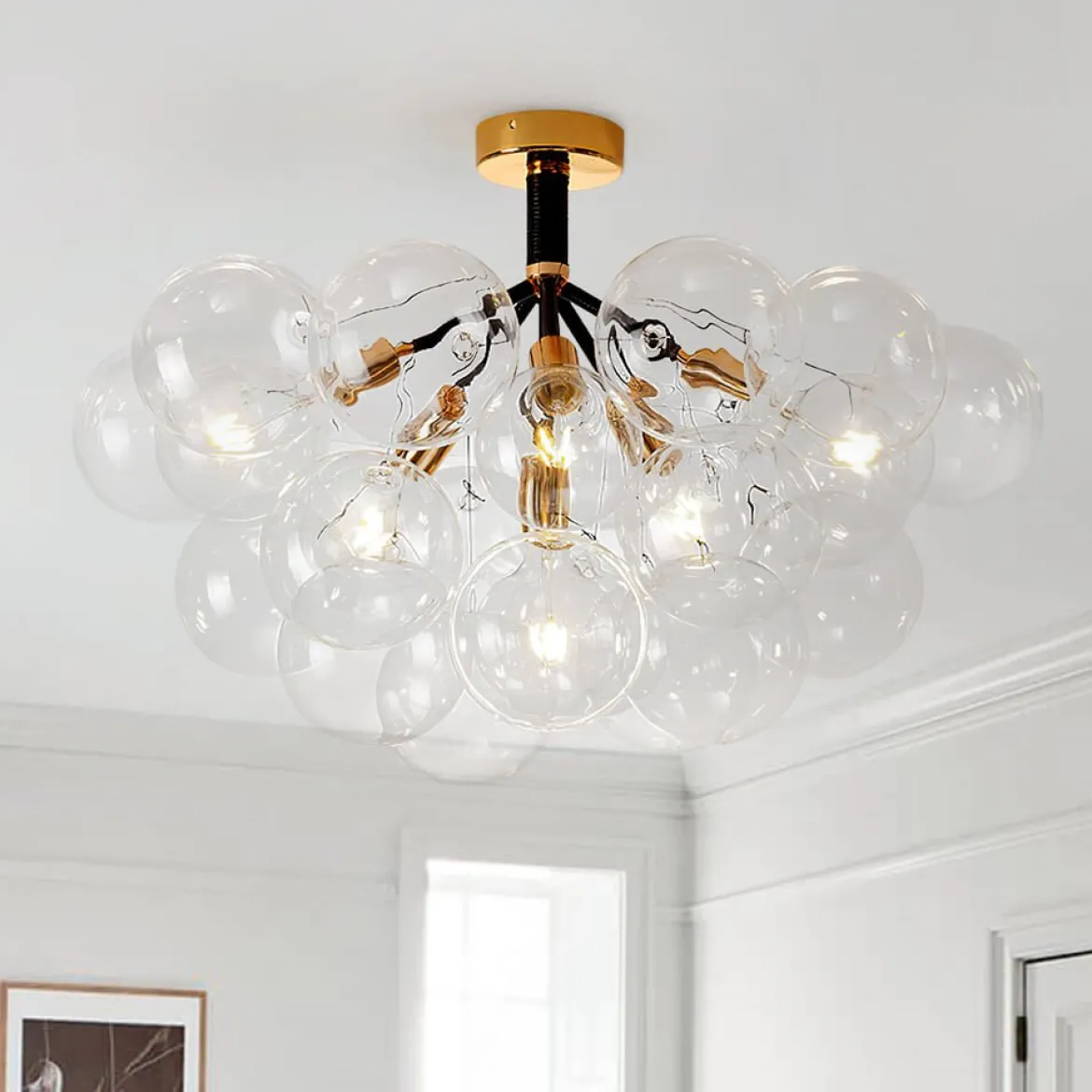 Modern Cluster Glass Bubble Chandelier / Semi Flush