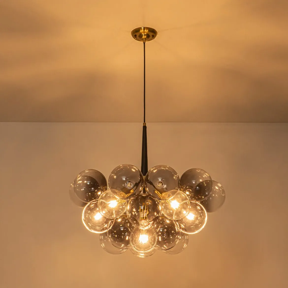 Modern Cluster Gradient Gray Glass Globe Bubble Chandelier