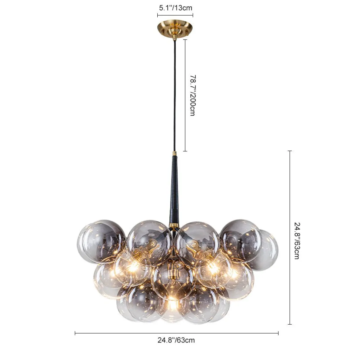 Modern Cluster Gradient Gray Glass Globe Bubble Chandelier