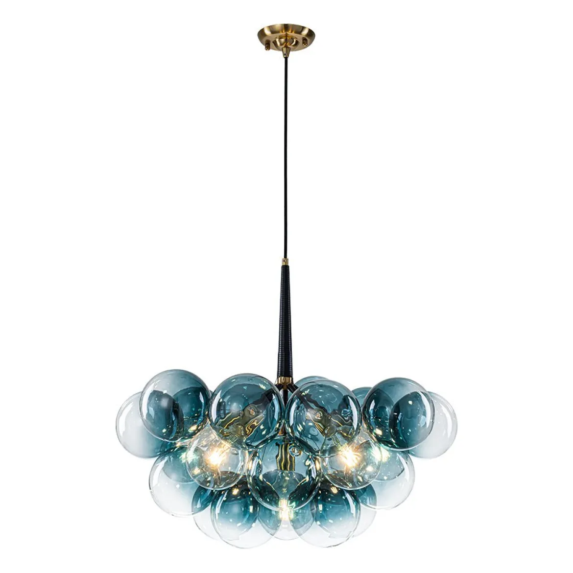 Modern Cluster Gradual Blue Glass Globe Bubble Chandelier