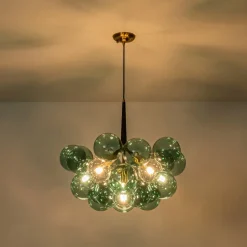 Modern Cluster Green Glass Globe Bubble Chandelier