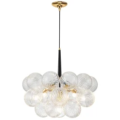 Modern Cluster Ribbed Glass Globe Bubble Chandelier