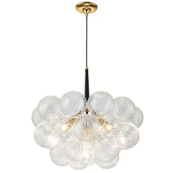 Modern Cluster Ribbed Glass Globe Bubble Chandelier