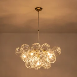 Modern Cluster Sculpture Texture Glass Globe Bubble Chandelier
