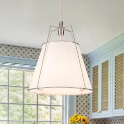 Modern Fabric Conical Drum Cage Pendant Light