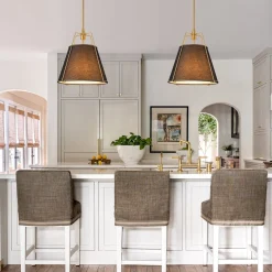 Modern Fabric Conical Drum Cage Pendant Light