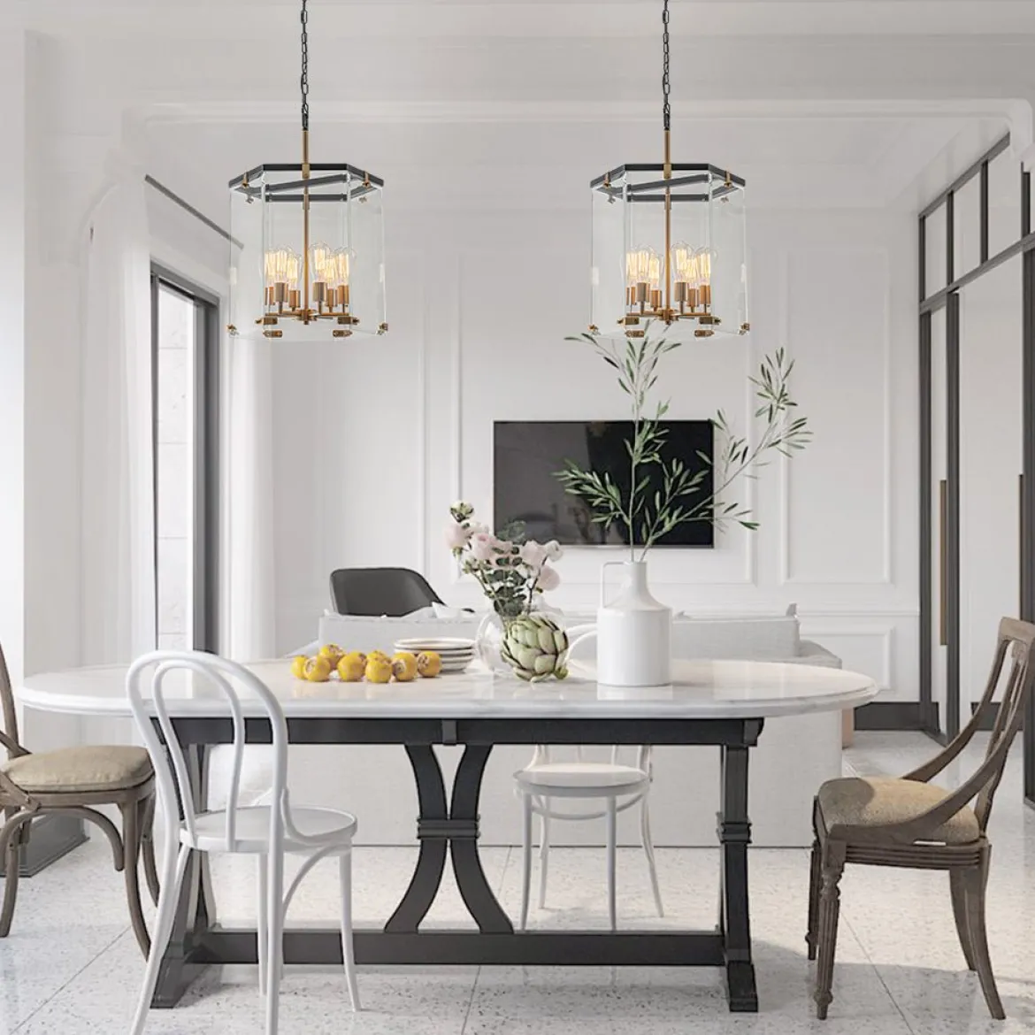 Modern Farmhouse Clear Glass Large Lantern Pendant Light