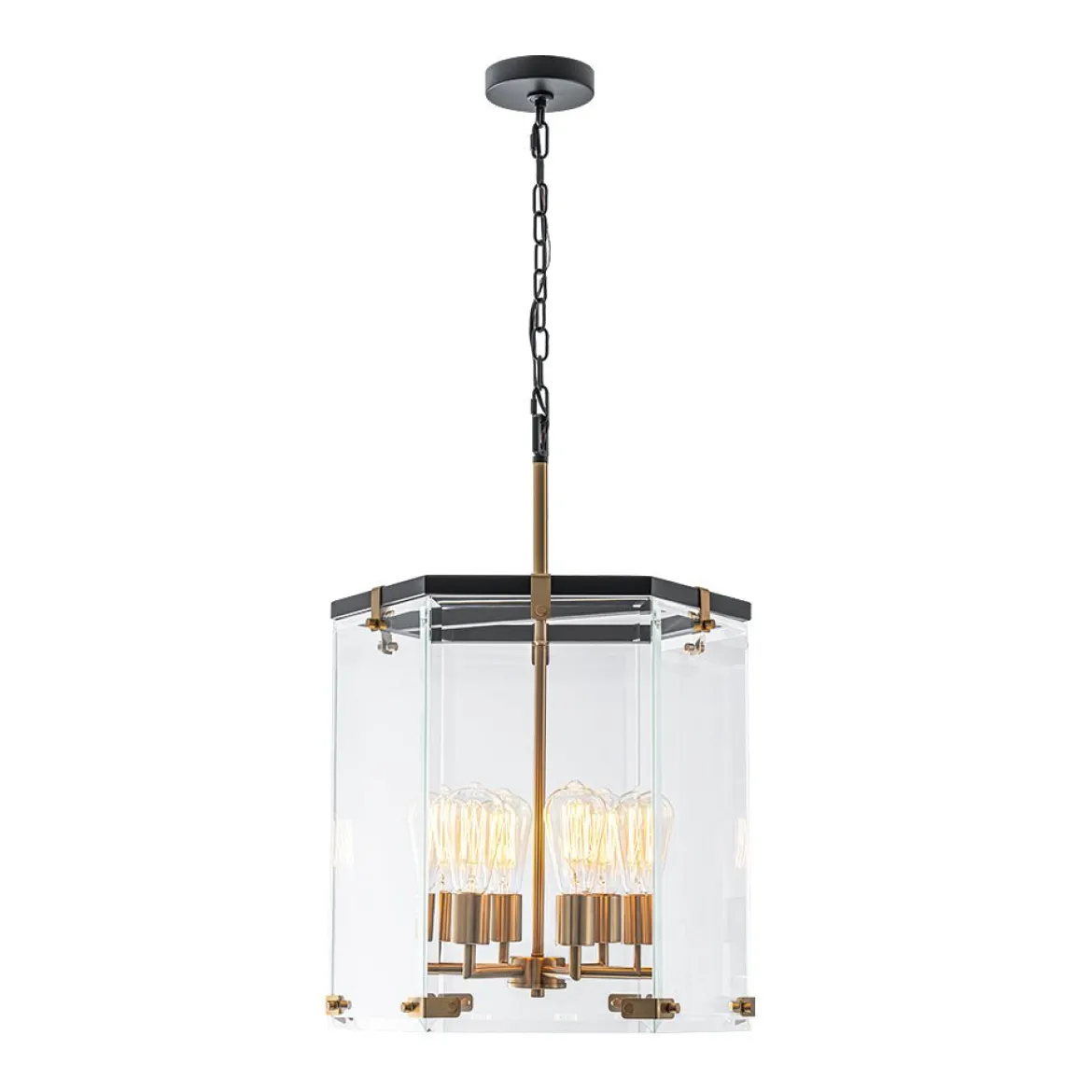 Modern Farmhouse Clear Glass Large Lantern Pendant Light