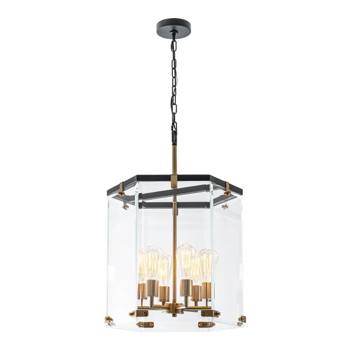 Modern Farmhouse Clear Glass Large Lantern Pendant Light