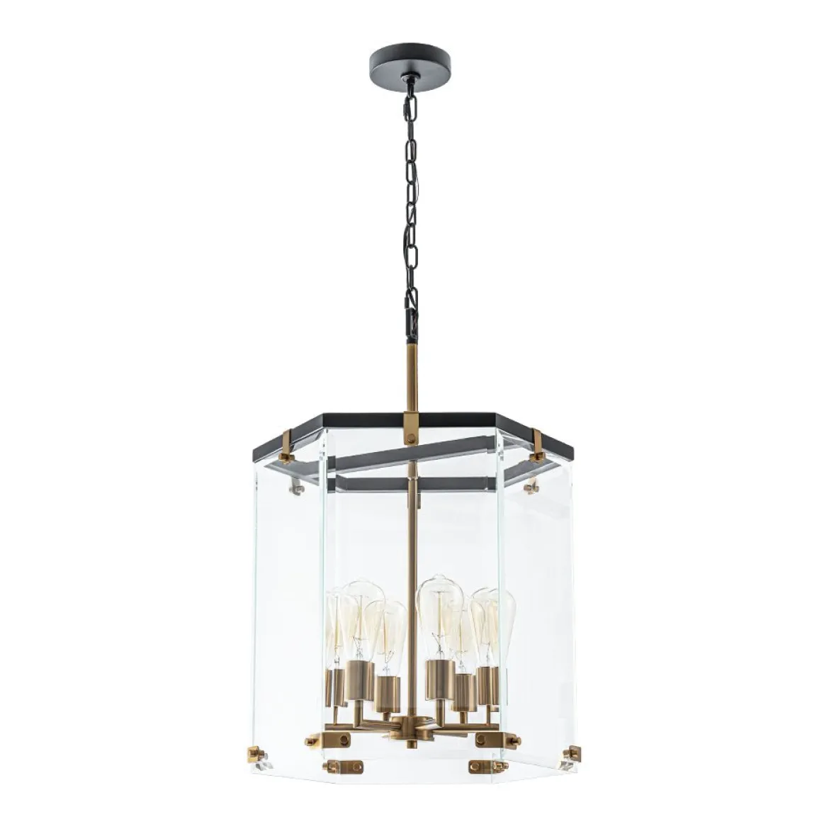 Modern Farmhouse Clear Glass Large Lantern Pendant Light