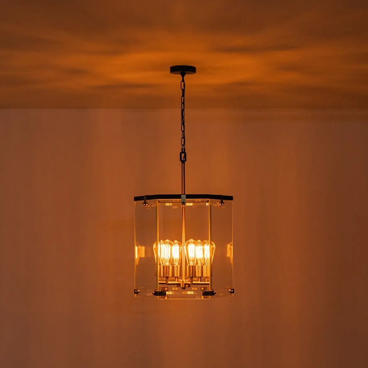 Modern Farmhouse Clear Glass Large Lantern Pendant Light