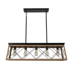 Modern Farmhouse 5-light Kitchen Island Faux Wood Linear Chandelier Pendant