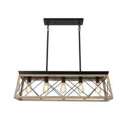 Modern Farmhouse 5-light Kitchen Island Faux Wood Linear Chandelier Pendant
